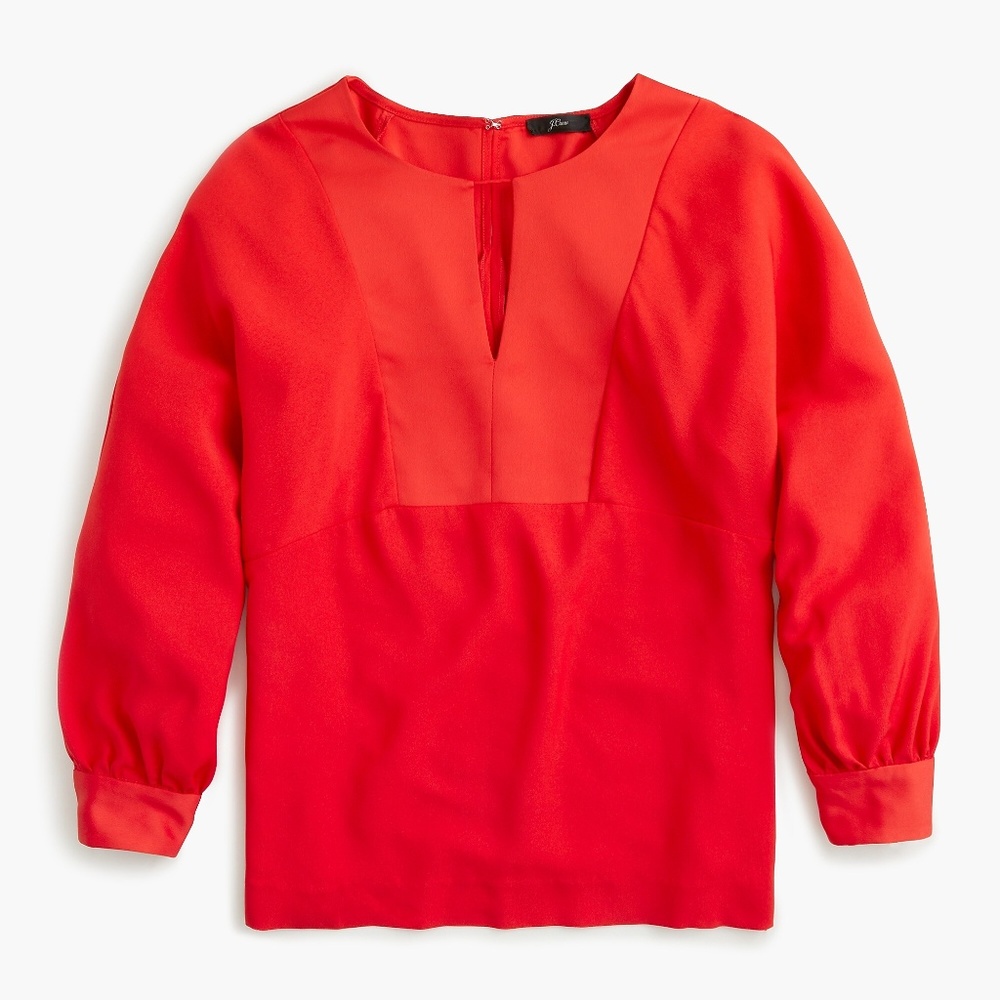 NWT J.Crew Keyhole V-Neck‎ Top in Satin Back Crepe